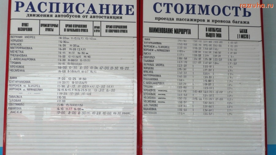 Бобров - Расписание движения автобусов от г.Боброва на 2008 г.